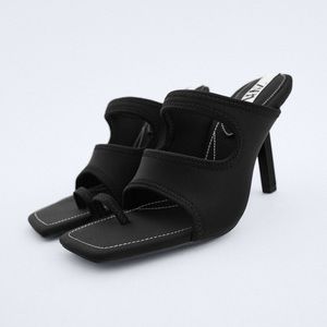 Zara Black Square-Toe Stiletto Mule Heels